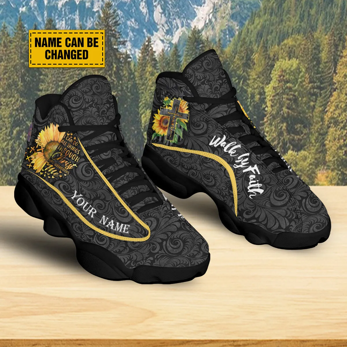 Sunflower Walk By Faith Personalized J13 Shoes - I Can Do All Things Through Shoes - Jesus Shoes