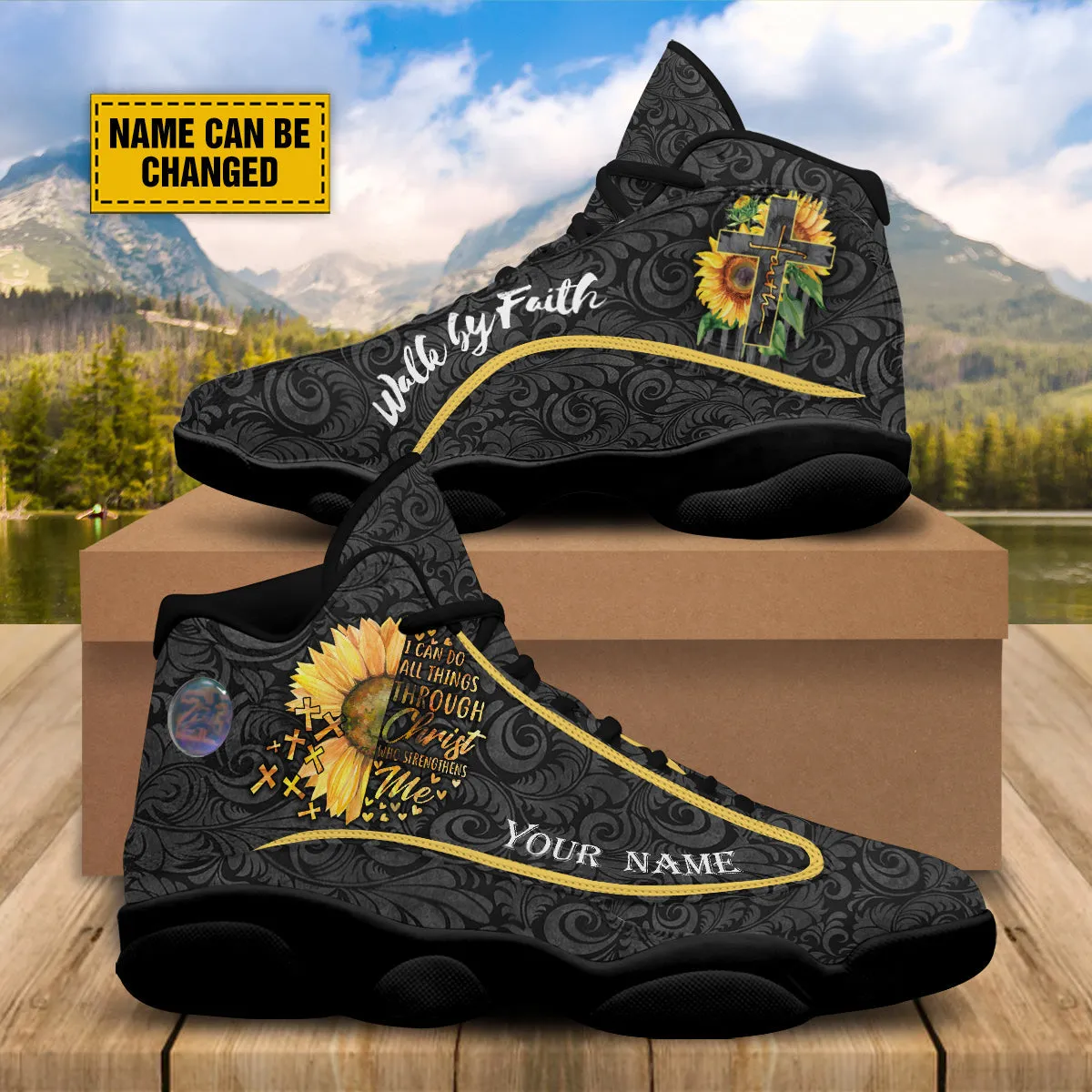 Sunflower Walk By Faith Personalized J13 Shoes - I Can Do All Things Through Shoes - Jesus Shoes