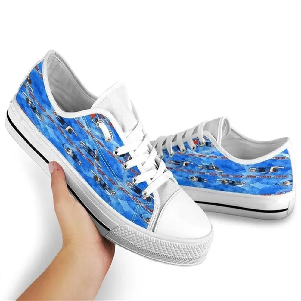 Swimming Art Watercolor Low Top Shoes, Low Top Sneaker, Low Top Canvas Shoes