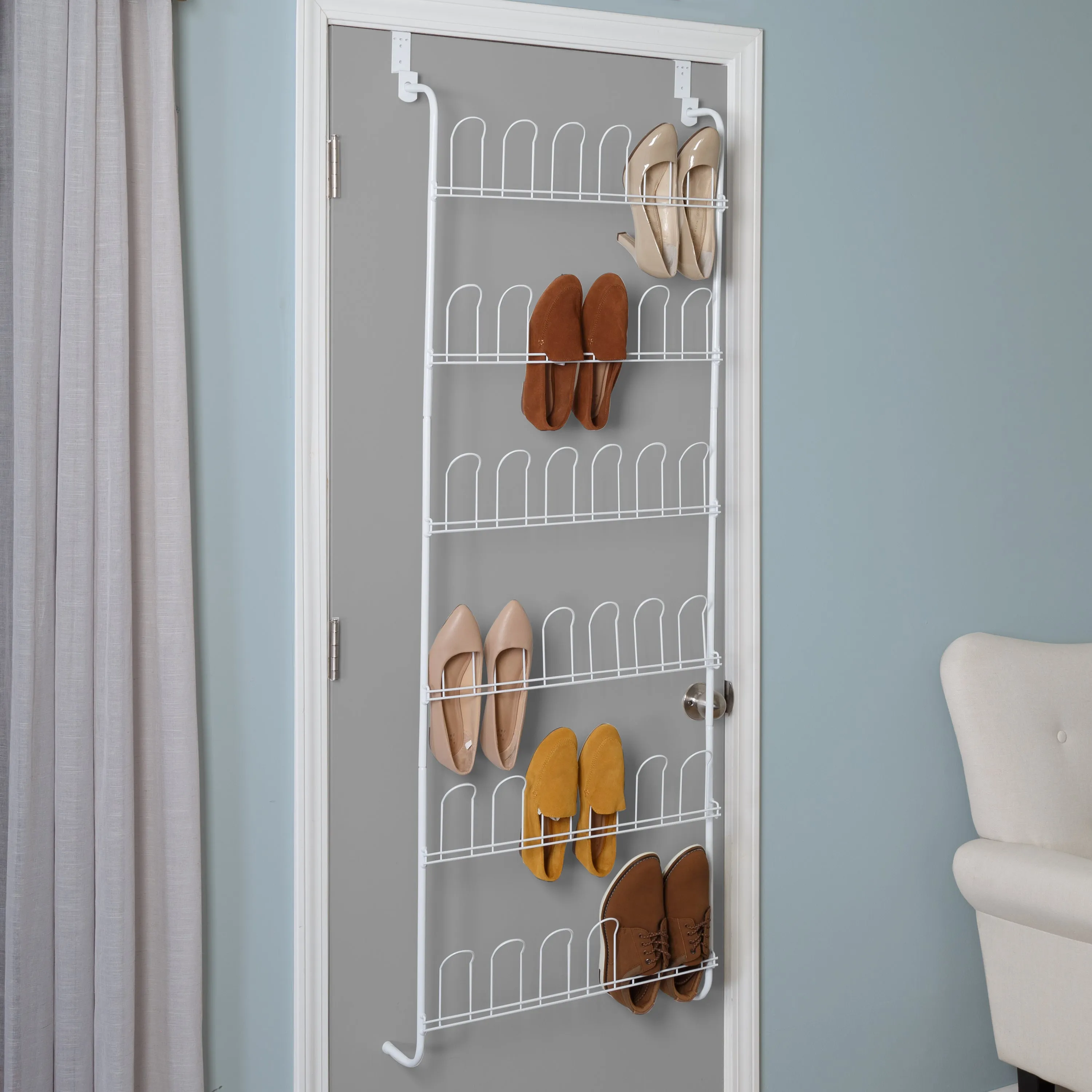 White Steel 18-Pair Over-the-Door Shoe Rack