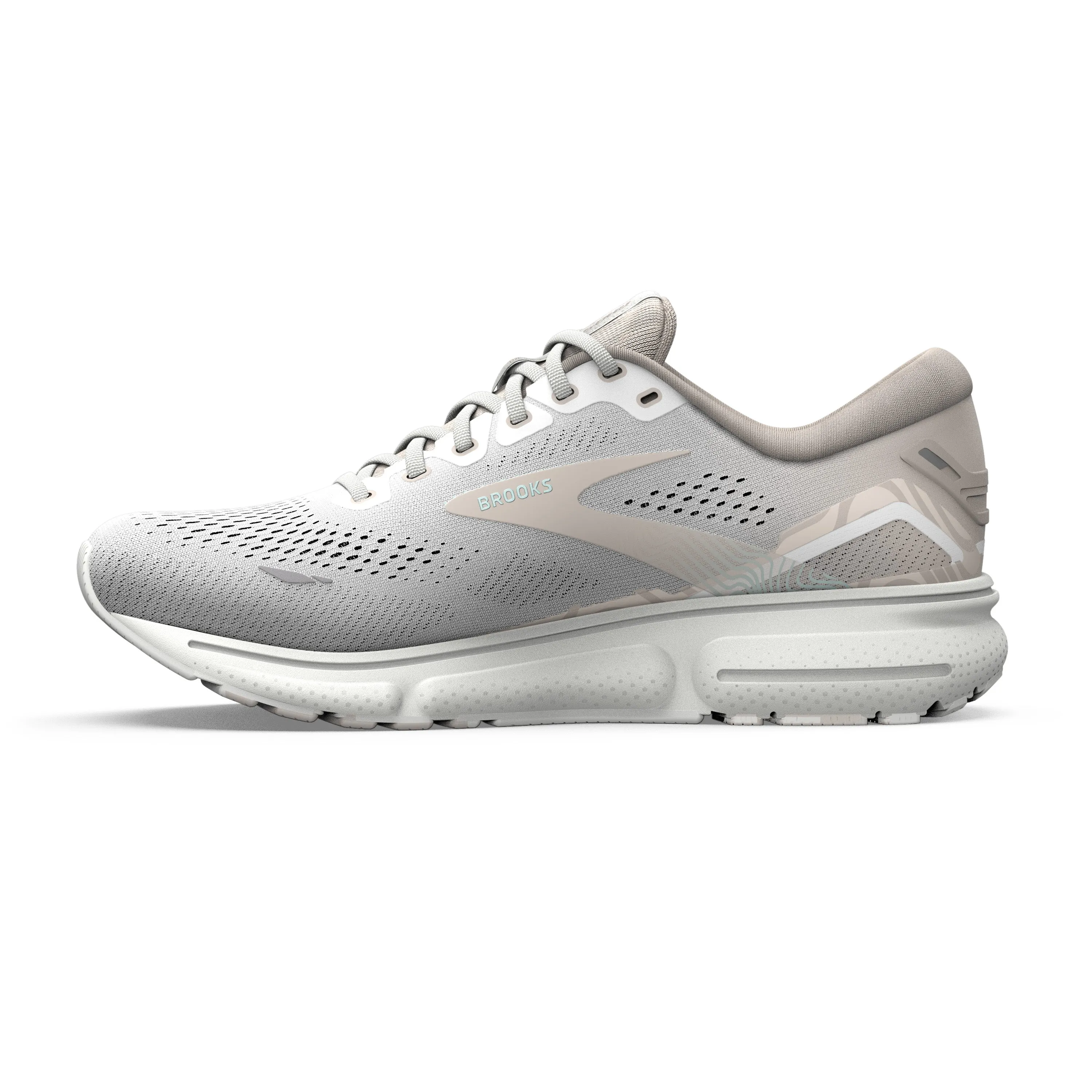 Women's Brooks Ghost 15 1203801B189 Color: White/ Crystal Grey/ Glass