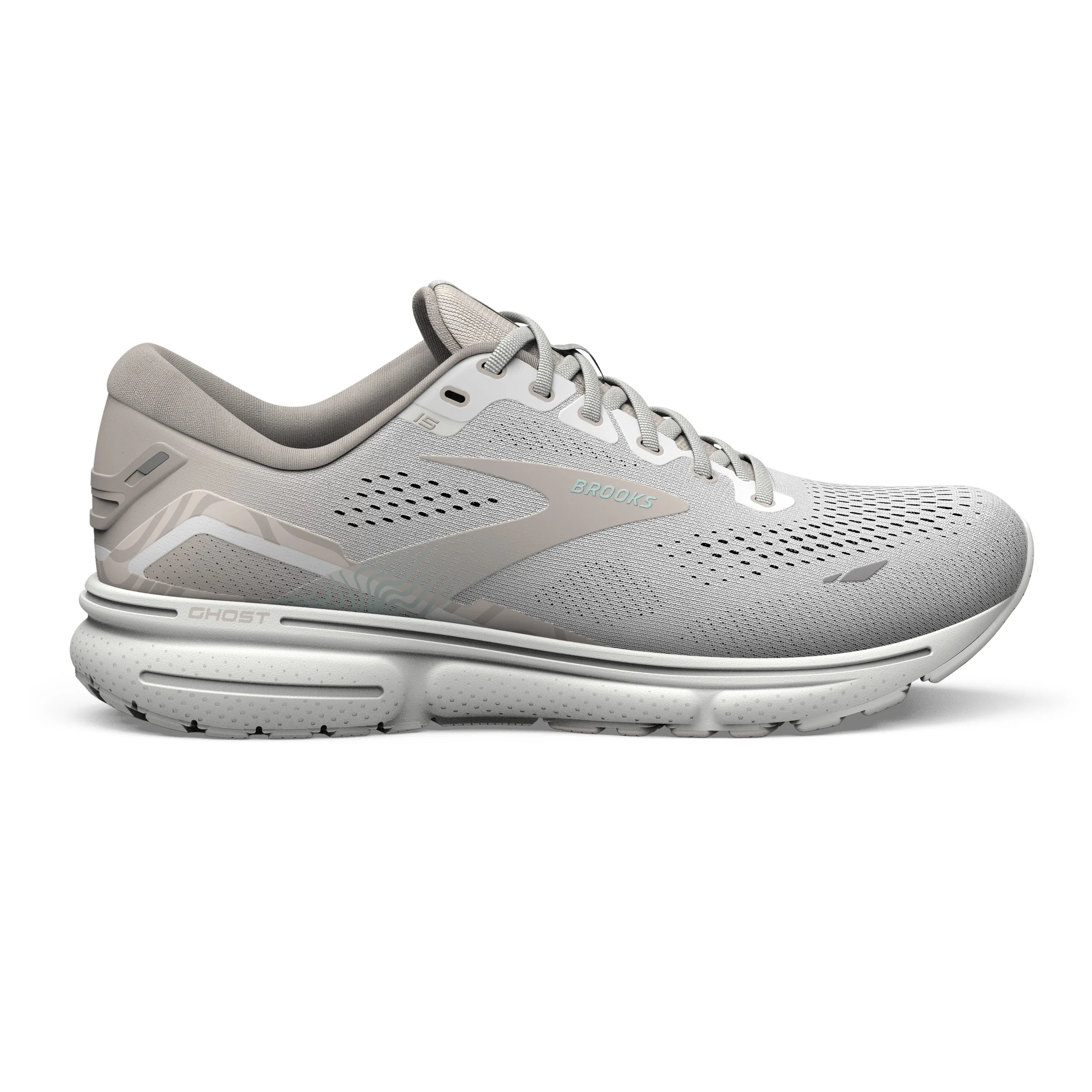 Women's Brooks Ghost 15 1203801B189 Color: White/ Crystal Grey/ Glass