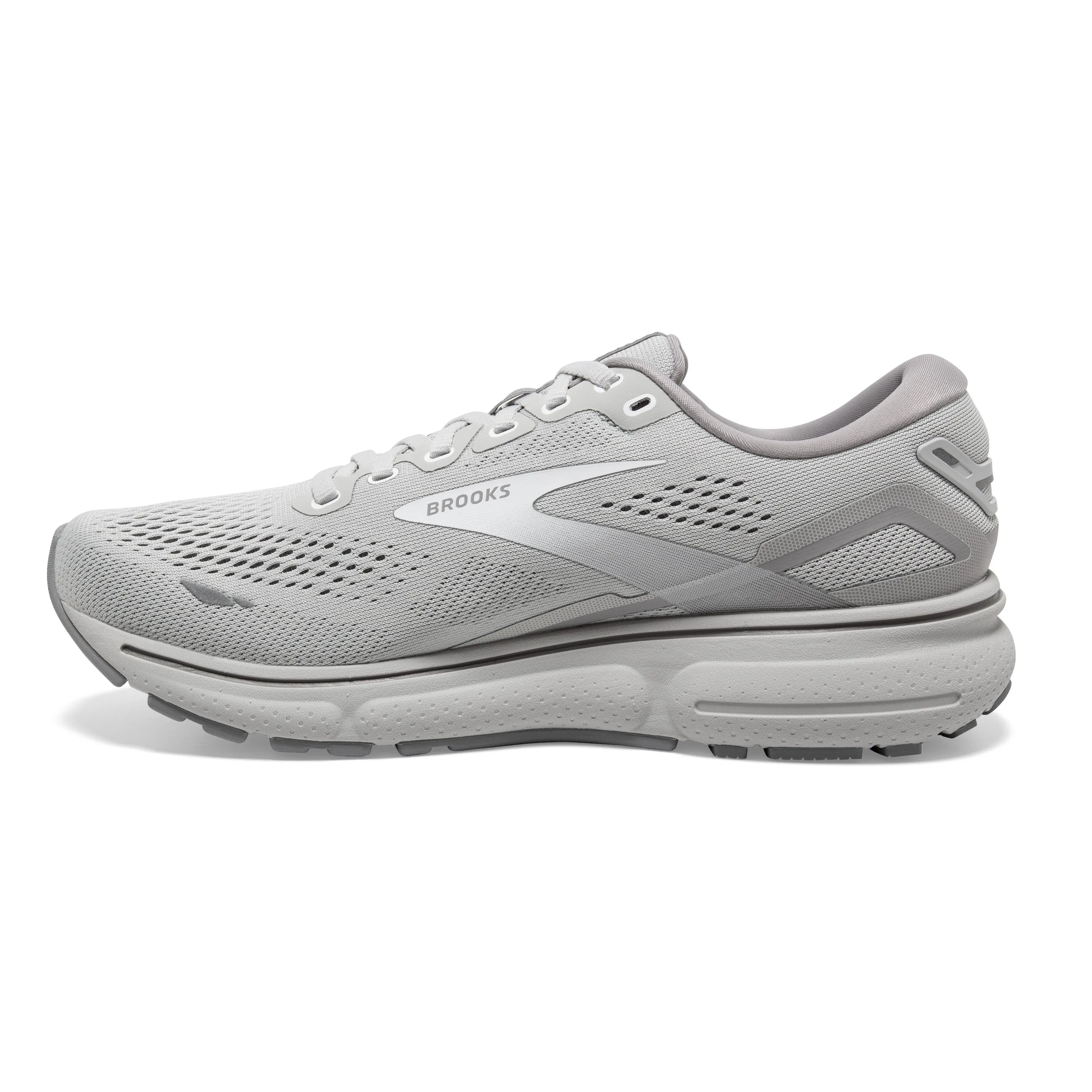 Women's Brooks Ghost 15 1203801D112 Color: Oyster/Alloy/White (WIDE WIDTH)